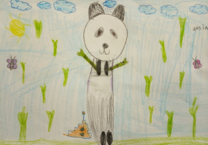 Panda pod deszczową chmurką - rysunek Zosi S.