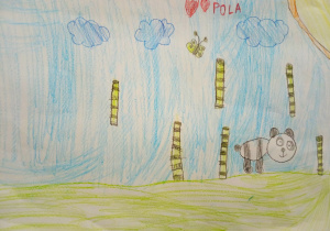 Panda na polu bambusów - rysunek Poli.
